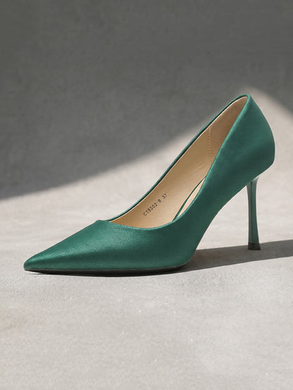 Satin Pointed Toe Stiletto Pumps