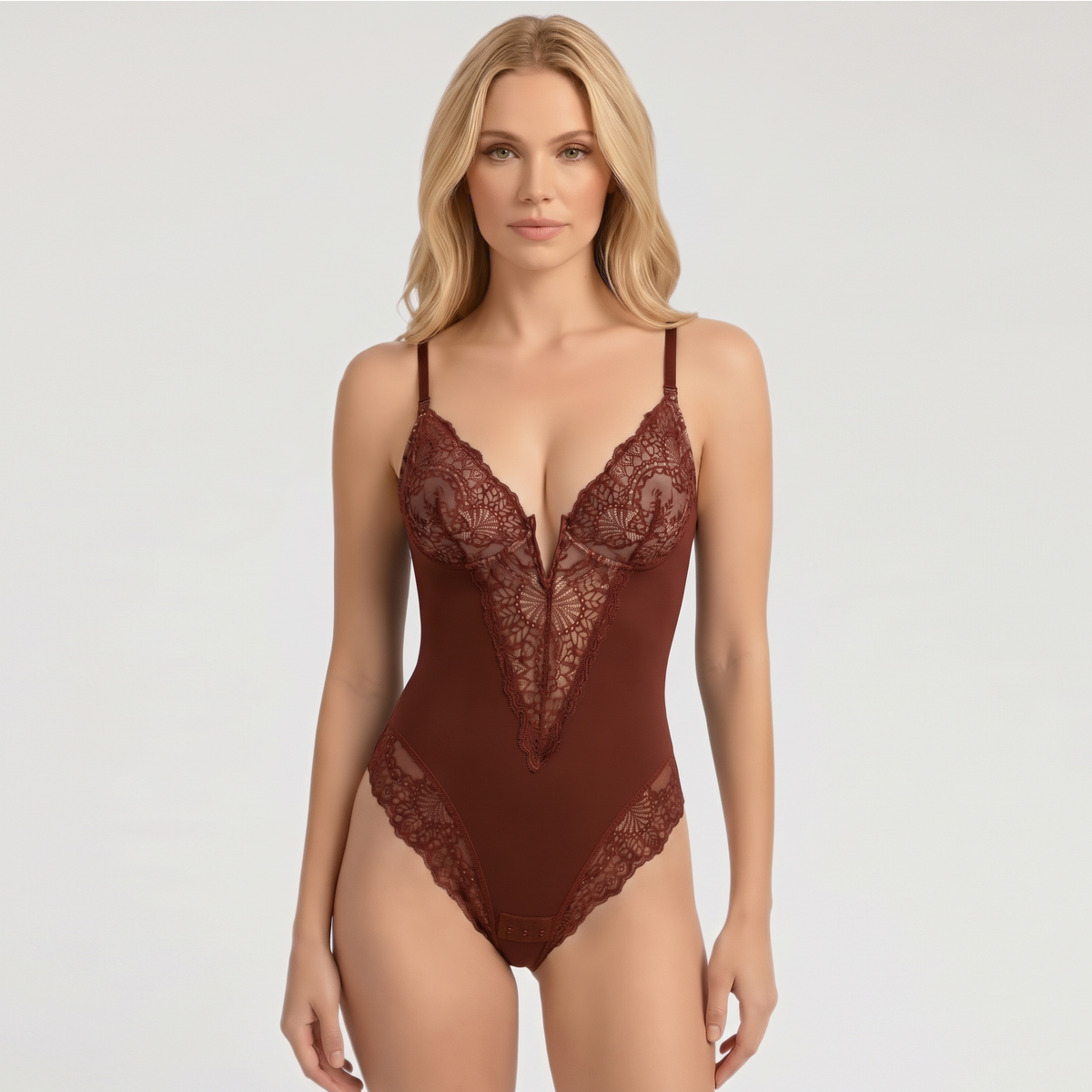 Contrast Lace Crotch Opening Cami Shapewear Bodysuit