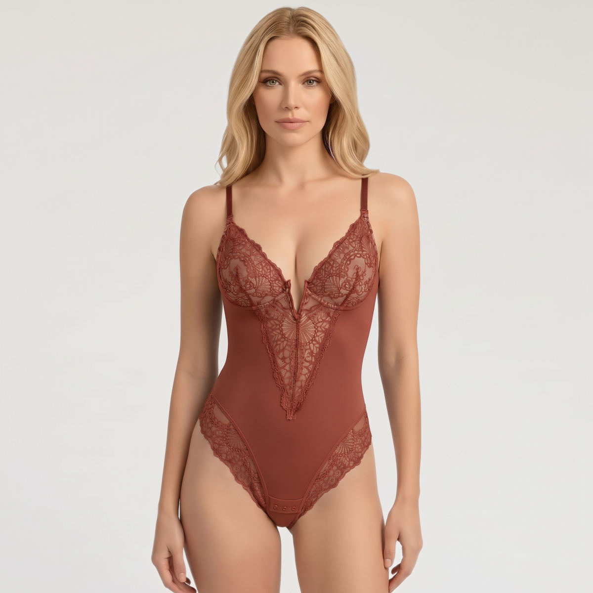 Contrast Lace Crotch Opening Cami Shapewear Bodysuit