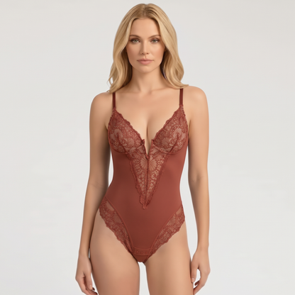 Contrast Lace Crotch Opening Cami Shapewear Bodysuit