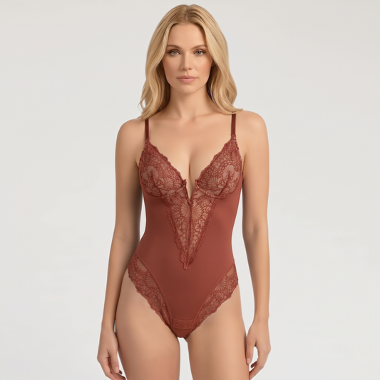 Contrast Lace Crotch Opening Cami Shapewear Bodysuit