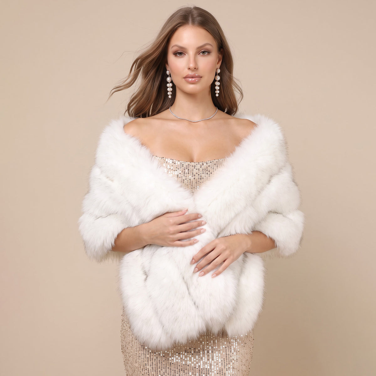 Elegant Faux Fox Fur Bridal Wrap Shawl for Formal Occasions