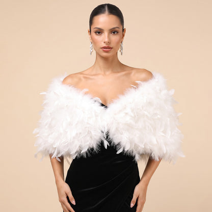 Luxury Feather Capelet Statement Shoulder Wrap For Formal Gowns