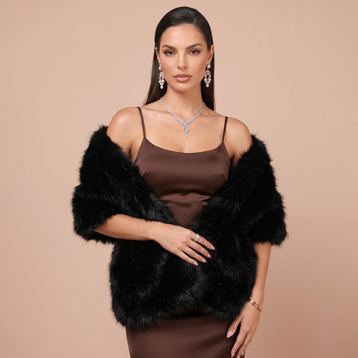 Faux Fox Fur Shawl Bridal Wrap Stole for Wedding Guest