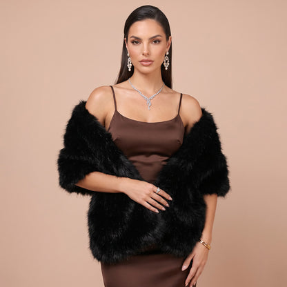 Faux Fox Fur Shawl Bridal Wrap Stole for Wedding Guest