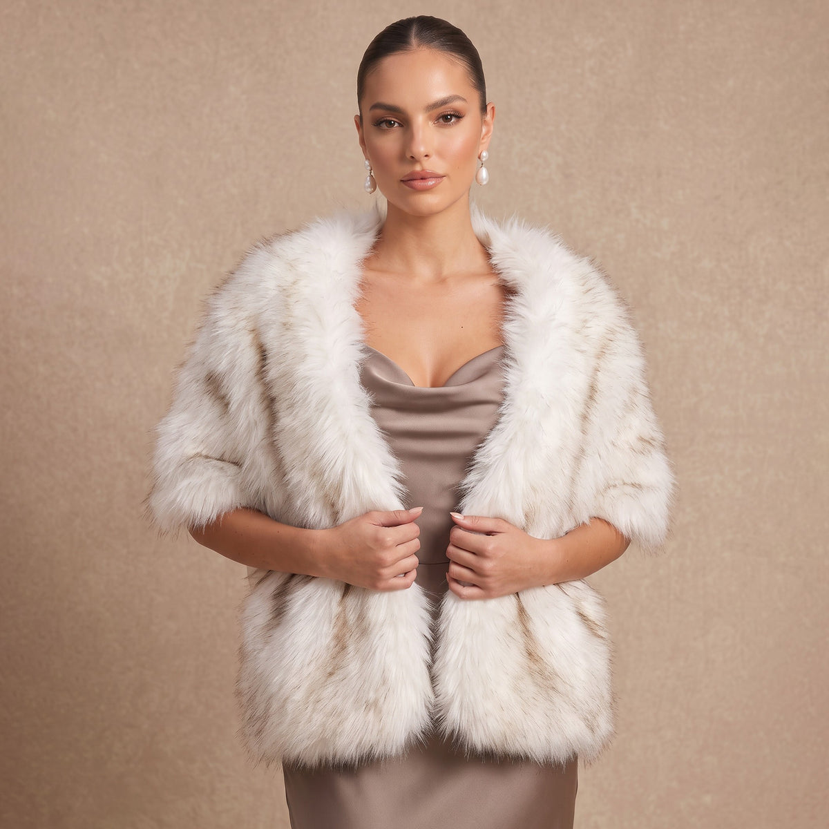 Faux Fox Fur Shawl Bridal Wrap Stole for Wedding Guests