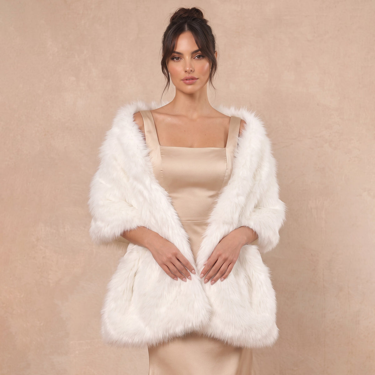 Fluffy Faux Fox Fur Cape Wrap Stole For Formal Cocktail and Holiday Events