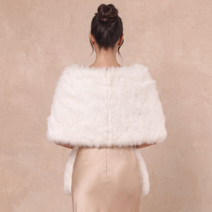 Fluffy Faux Fox Fur Cape Wrap Stole For Formal Cocktail and Holiday Events