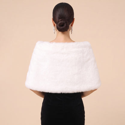 Faux Rabbit Fur Shawl With Rhinestone Brooch Bridal Wrap Stole