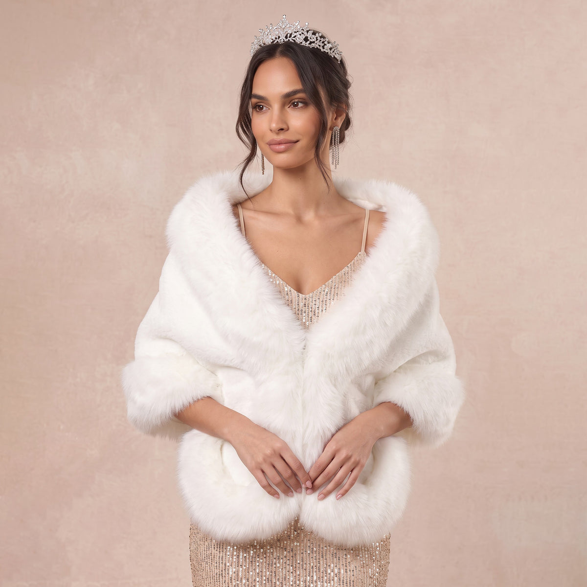 Faux Fur Bridal Shawl Wrap Stole Fluffy Fur Trim Shoulder Cape