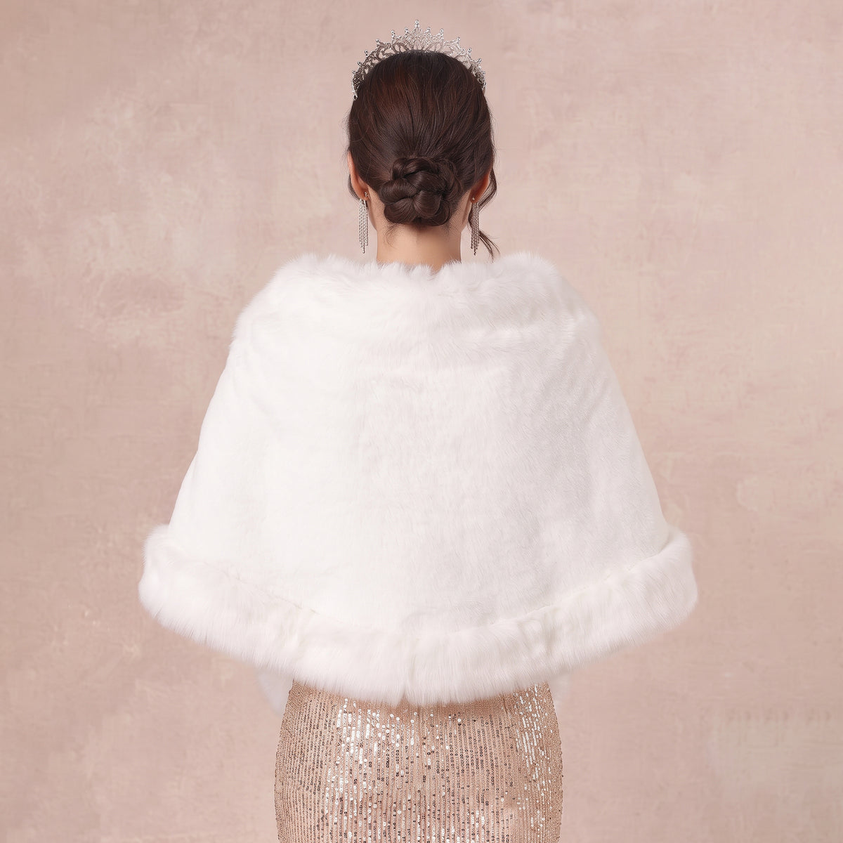 Faux Fur Bridal Shawl Wrap Stole Fluffy Fur Trim Shoulder Cape