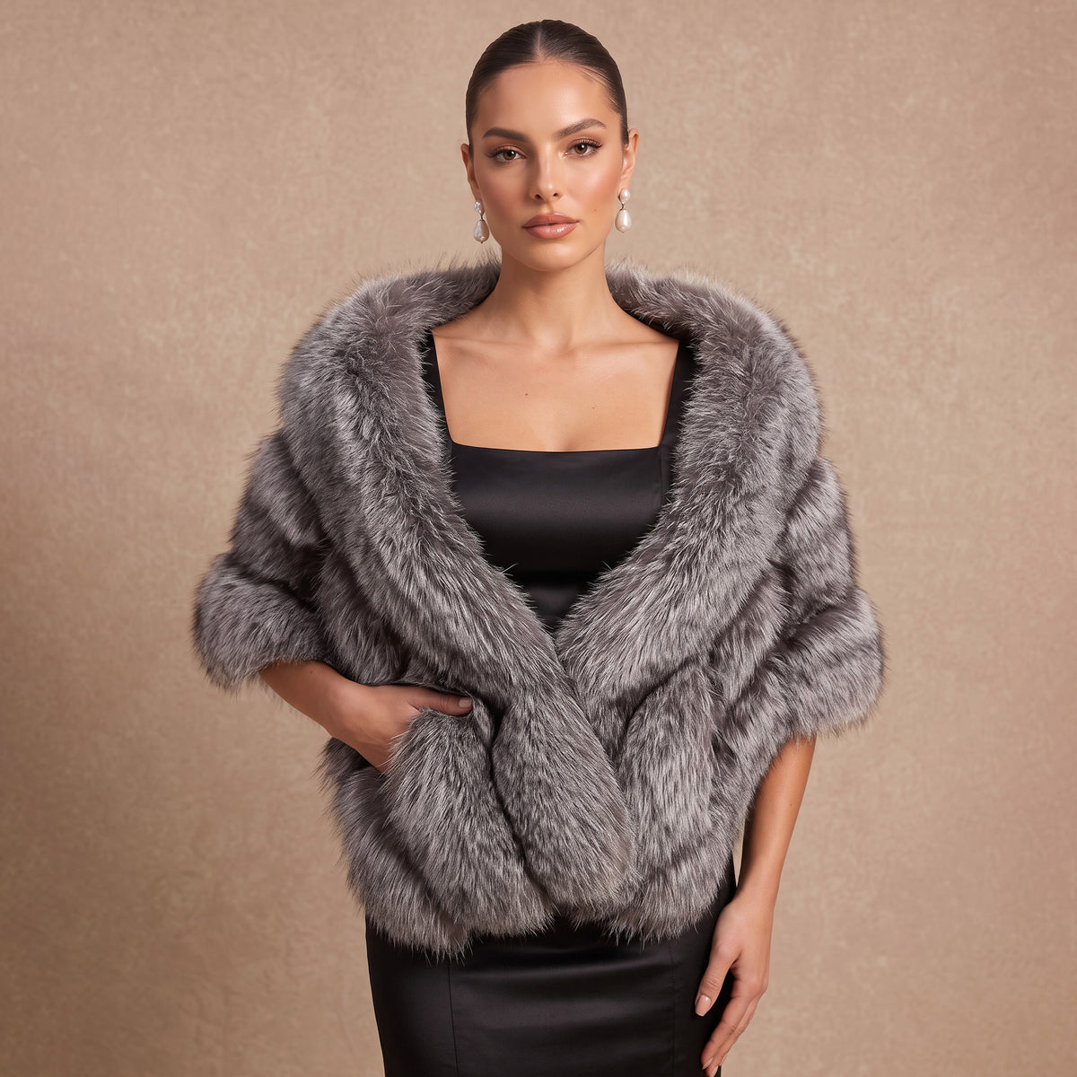 Chevron Striped Faux Fur Bridal Shawl Wrap Stole