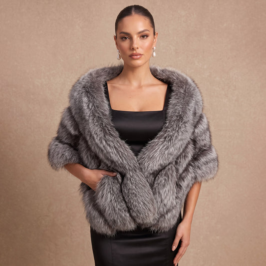 Chevron Striped Faux Fur Bridal Shawl Wrap Stole