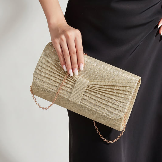 Shimmering Envelope Party Purse Prom Clutch with Detachable Chain