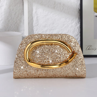 Glitter Evening Bag Sparkly Party Clutch Purse with Metal Ring Detail