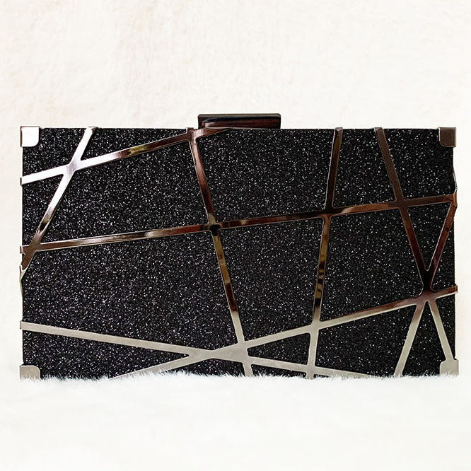 Geometric Glitter Hard Box Clutch Evening Party Prom Handbag