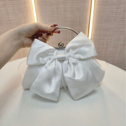 Chic Satin Bow Evening Bag Prom Party Clutch with Ring Handle