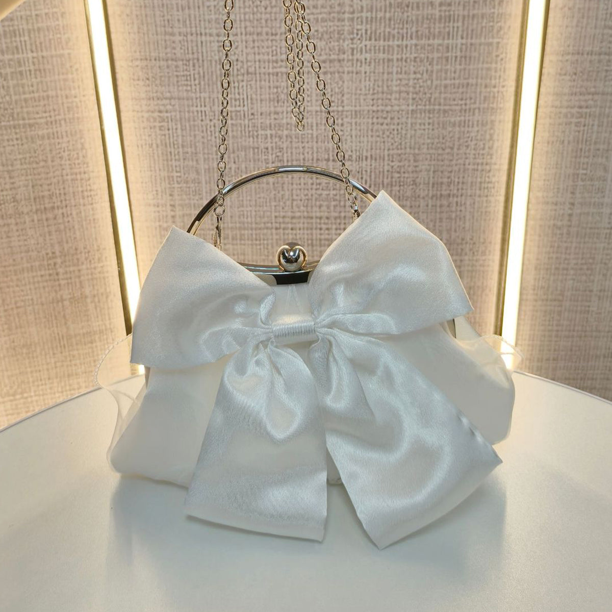 Chic Satin Bow Evening Bag Prom Party Clutch with Ring Handle