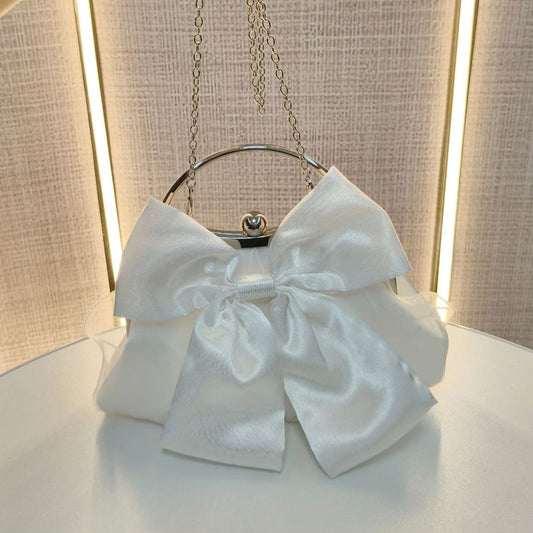Chic Satin Bow Evening Bag Prom Party Clutch with Ring Handle