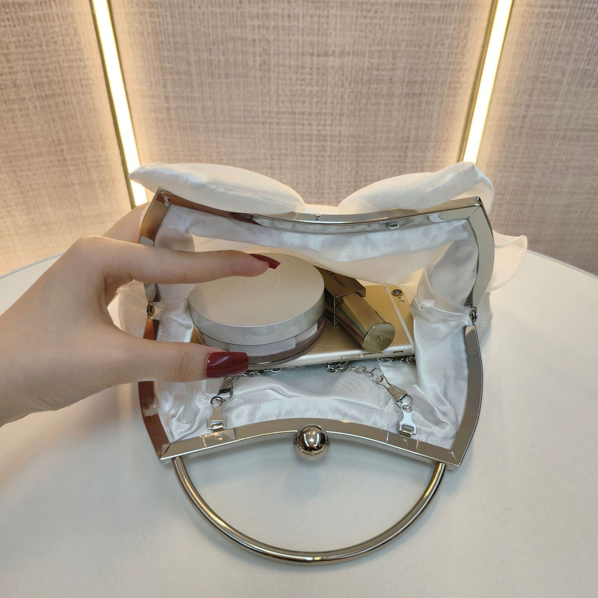 Chic Satin Bow Evening Bag Prom Party Clutch with Ring Handle