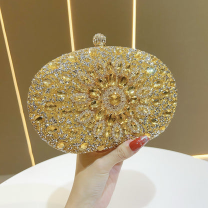 Luxury Rhinestone Oval Evening Clutch with Crystal Floral Embellishment