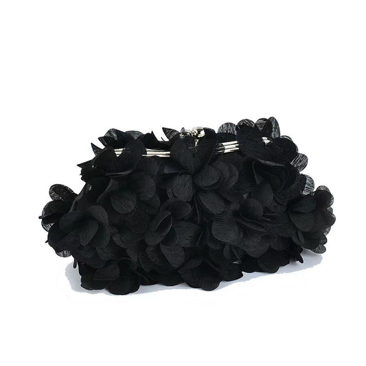 Romantic Rosette Floral Clutch Purse Fabric Flower Embellished Evening Handbag