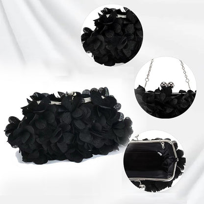 Romantic Rosette Floral Clutch Purse Fabric Flower Embellished Evening Handbag