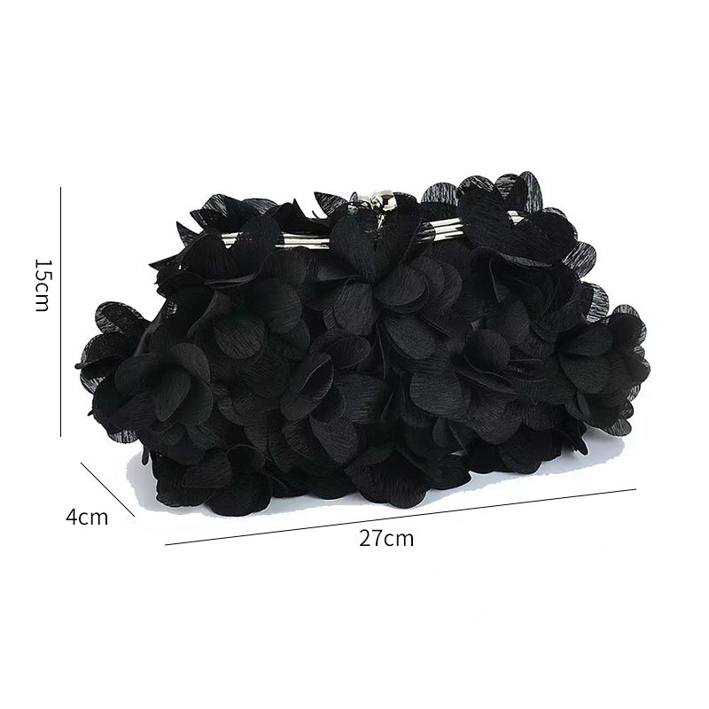 Romantic Rosette Floral Clutch Purse Fabric Flower Embellished Evening Handbag