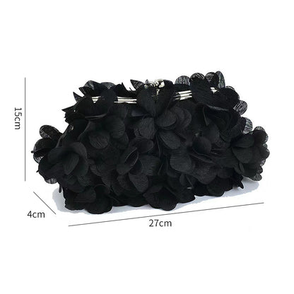 Romantic Rosette Floral Clutch Purse Fabric Flower Embellished Evening Handbag