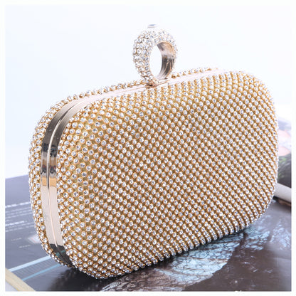 Rhinestone Crystal Evening Clutch Hard Shell Party Purse with Ring Clasp