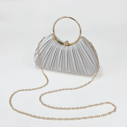 Ruched Shell Clutch Purse with Ball Clasp and Hoop Handle