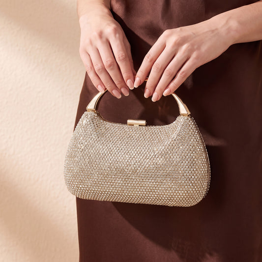 Glamorous Rhinestone Top Handle Evening Clutch Purse