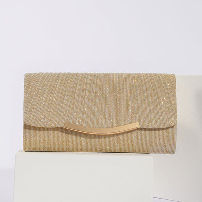 Glitter Pleated Evening Clutch Bag with Metal Trim