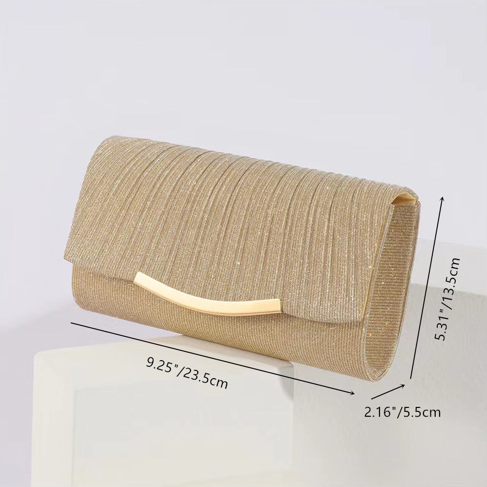 Glitter Pleated Evening Clutch Bag with Metal Trim