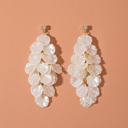 Gold Rhinestone White Petal Resin Drop Earrings For Wedding Evening Party