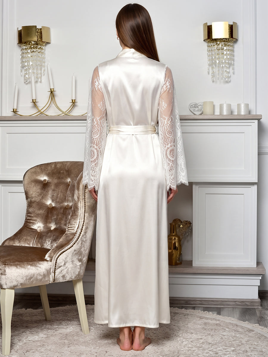Bridal Robe Sheer Floral Lace Bell Sleeve Long Wrap Robe Wedding Getting Ready Robe