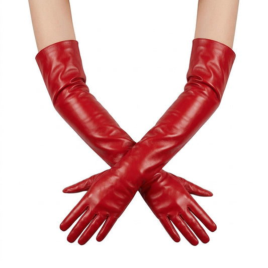 Long Faux Leather PU Gloves 50cm for Stage Show and Evening Costume