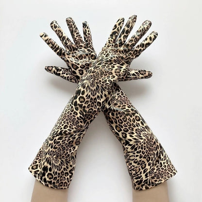 Long Leopard Print Faux PU Leather Gloves for Cosplay and Halloween Stage Show
