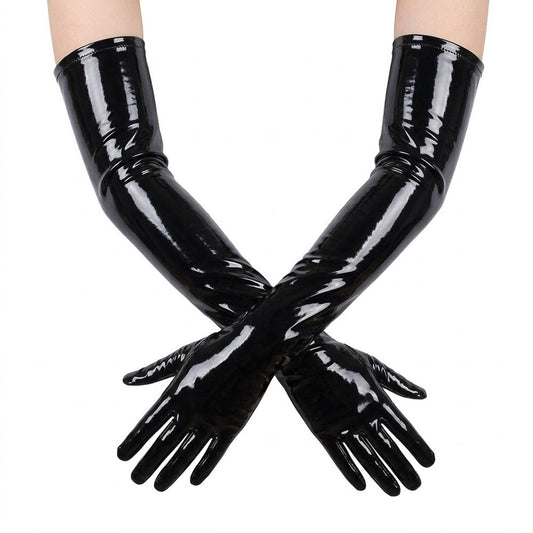 Long Shiny Patent Leather Gloves, Latex Look for Cosplay and Pole Dance Performance