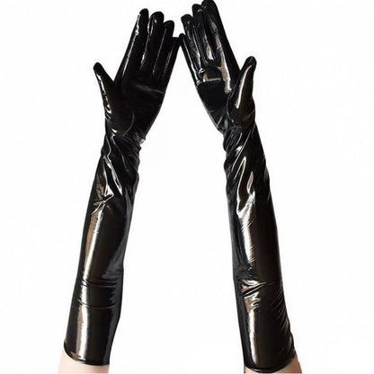 Long Shiny Patent Leather Gloves, Latex Look for Cosplay and Pole Dance Performance