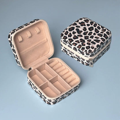 Leopard Print Jewelry Boxes Women Small Portable Storage Case