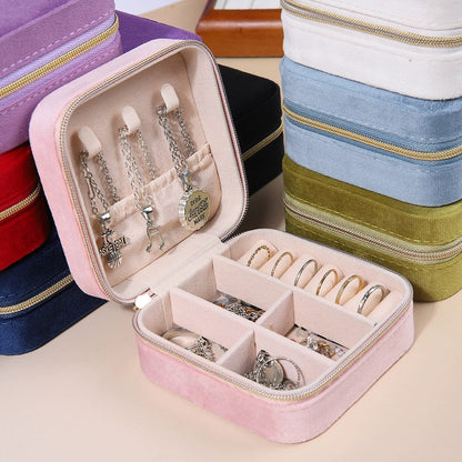 Velvet Jewelry Boxes Portable Zipper Travel Jewelry Storage Case