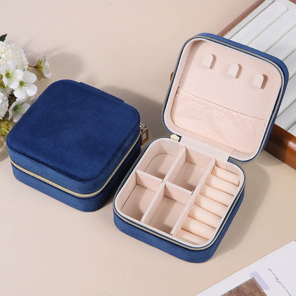Velvet Jewelry Boxes Portable Zipper Travel Jewelry Storage Case