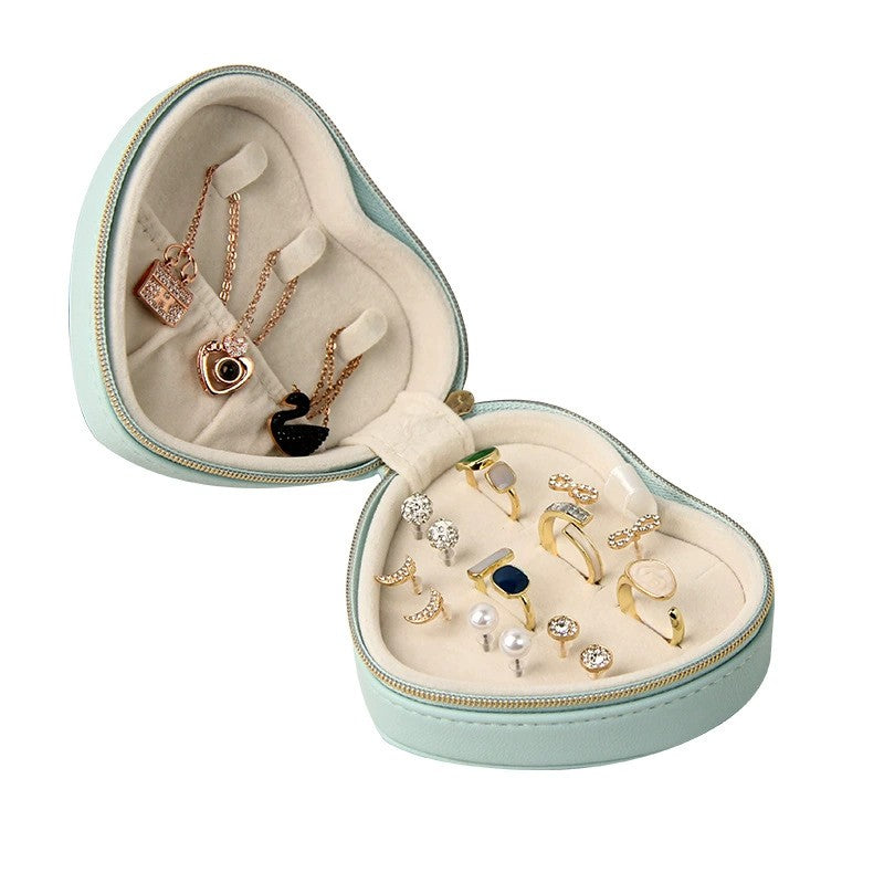 Heart Shaped Jewelry Boxes PU Zipper Travel Jewelry Storage Case