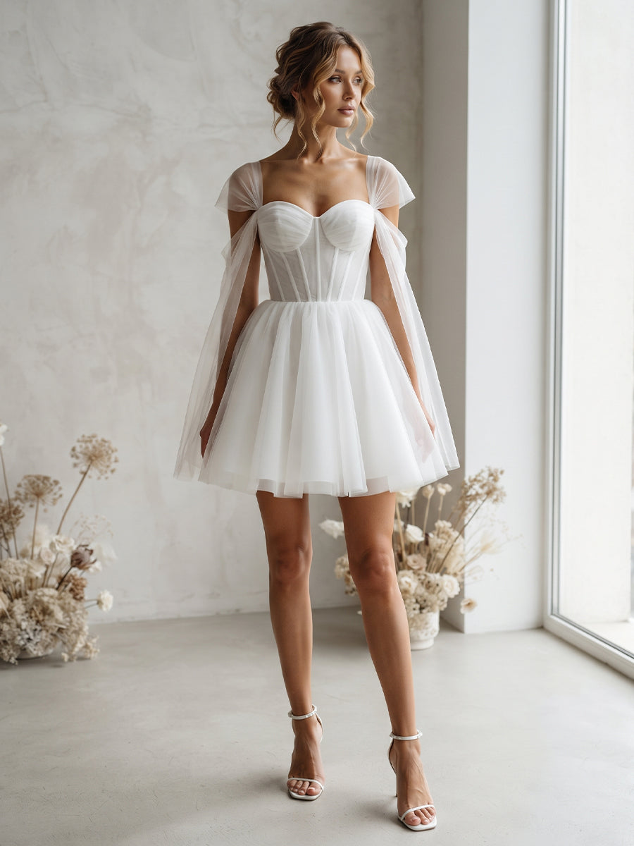 Mini A-Line Sweetheart Bridal Gowns Corset Bodice Wedding Dresses with Sash