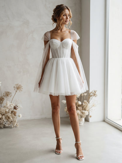 Mini A-Line Sweetheart Bridal Gowns Corset Bodice Wedding Dresses with Sash