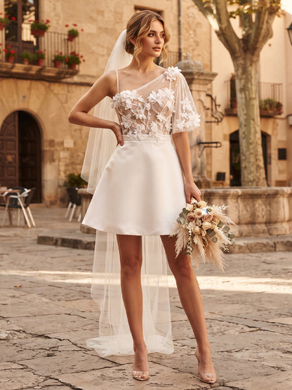Tulle Mini A Line Bridal Gowns Sheer Corset Bodice Wedding Dresses