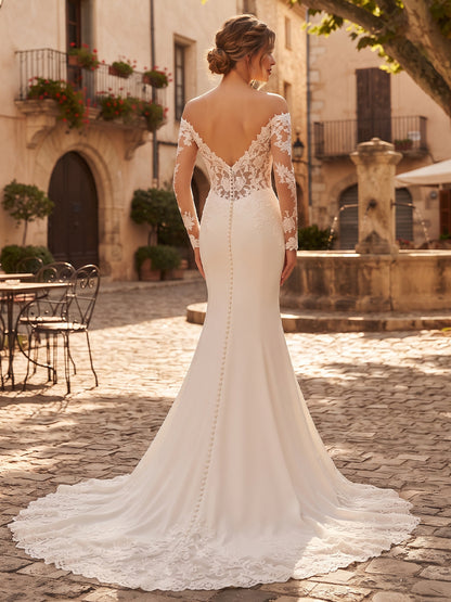 Lace Mermaid V-Neck Bridal Gowns Floor Length Lace Appliques Wedding Dresses