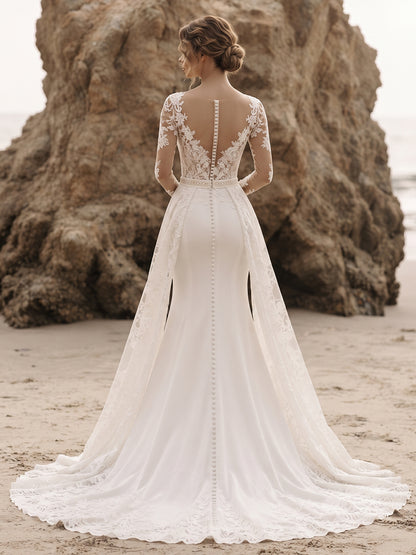 Lace Mermaid Bridal Gowns with Draped Sash Lace Appliques Wedding Dresses