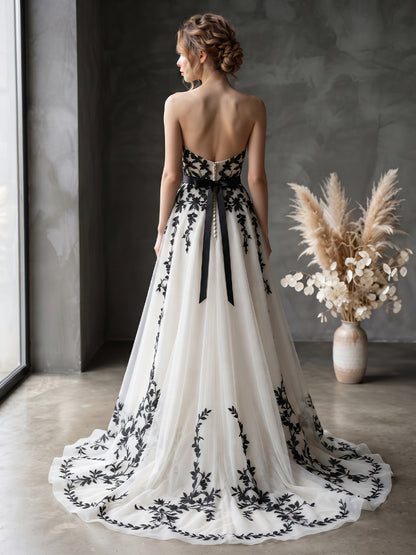 Tulle Embroidery A-Line Strapless Bridal Gowns High Low Ruffles Wedding Dresses